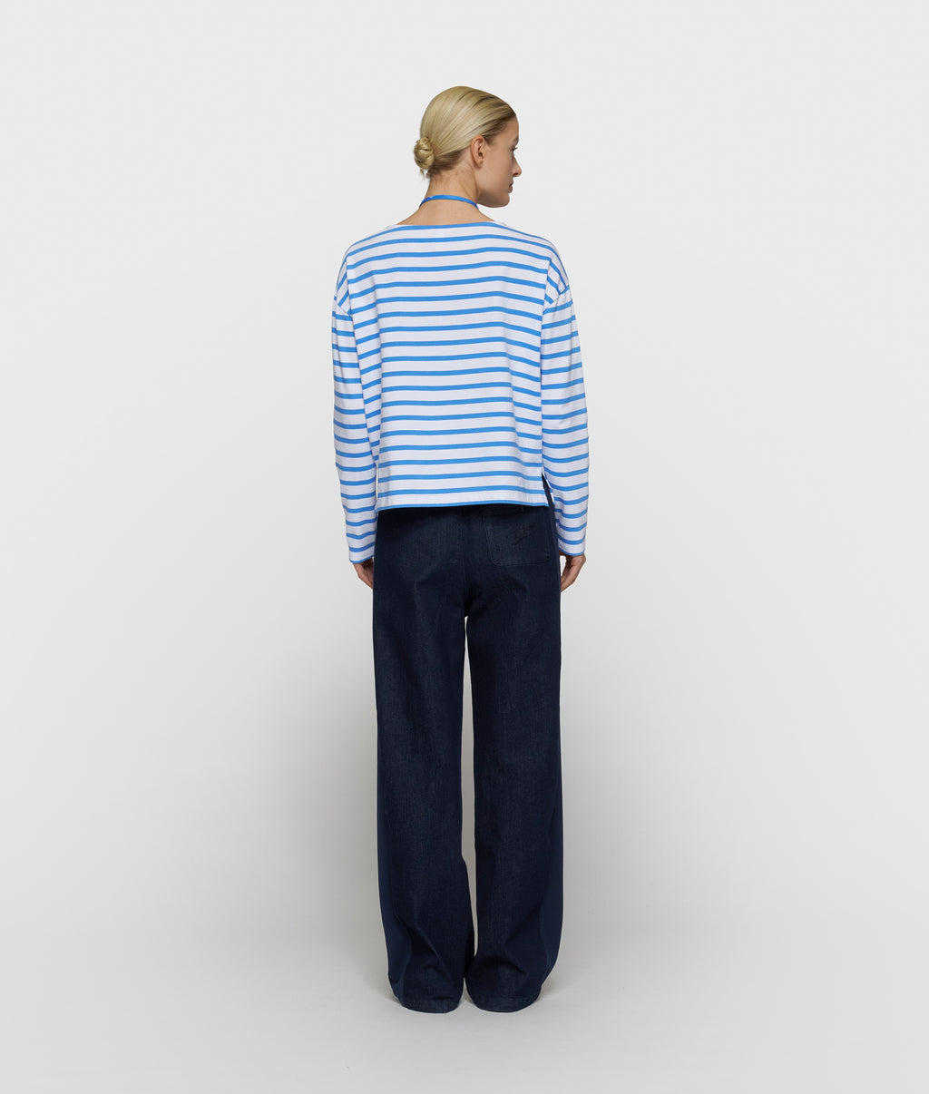 boat neck top stripes | white/ultramarine
