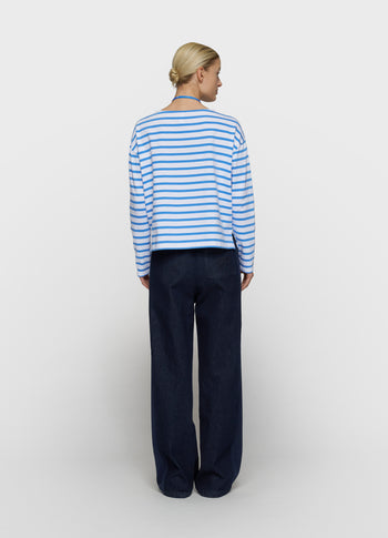 boat neck top stripes | white/ultramarine