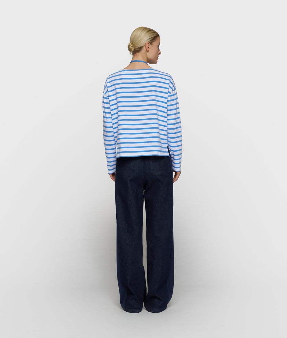 boat neck top stripes | white/ultramarine