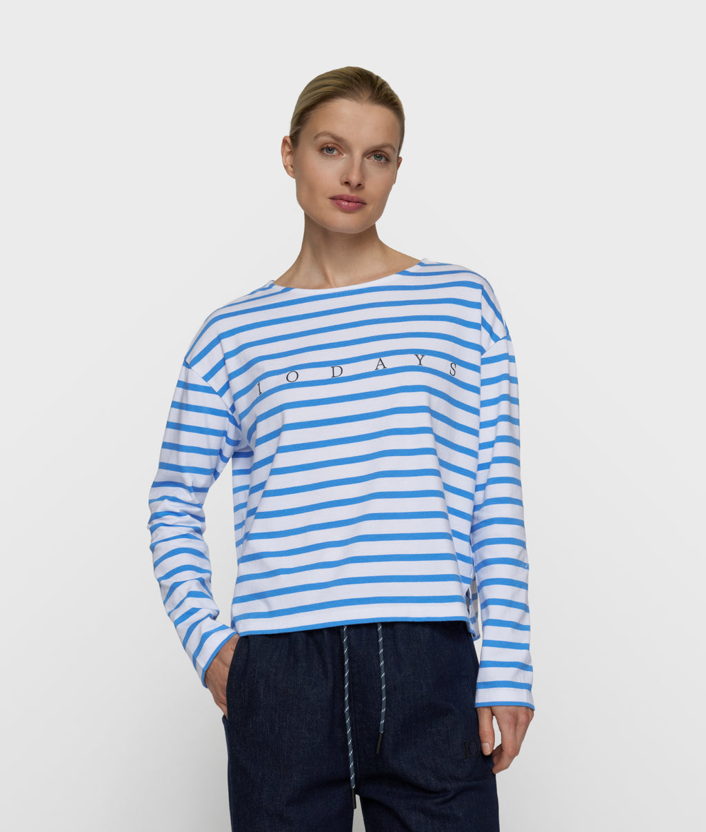 boat neck top stripes | white/ultramarine