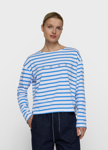 boat neck top stripes | white/ultramarine
