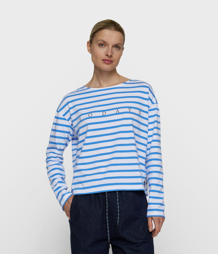 boat neck top stripes | white/ultramarine