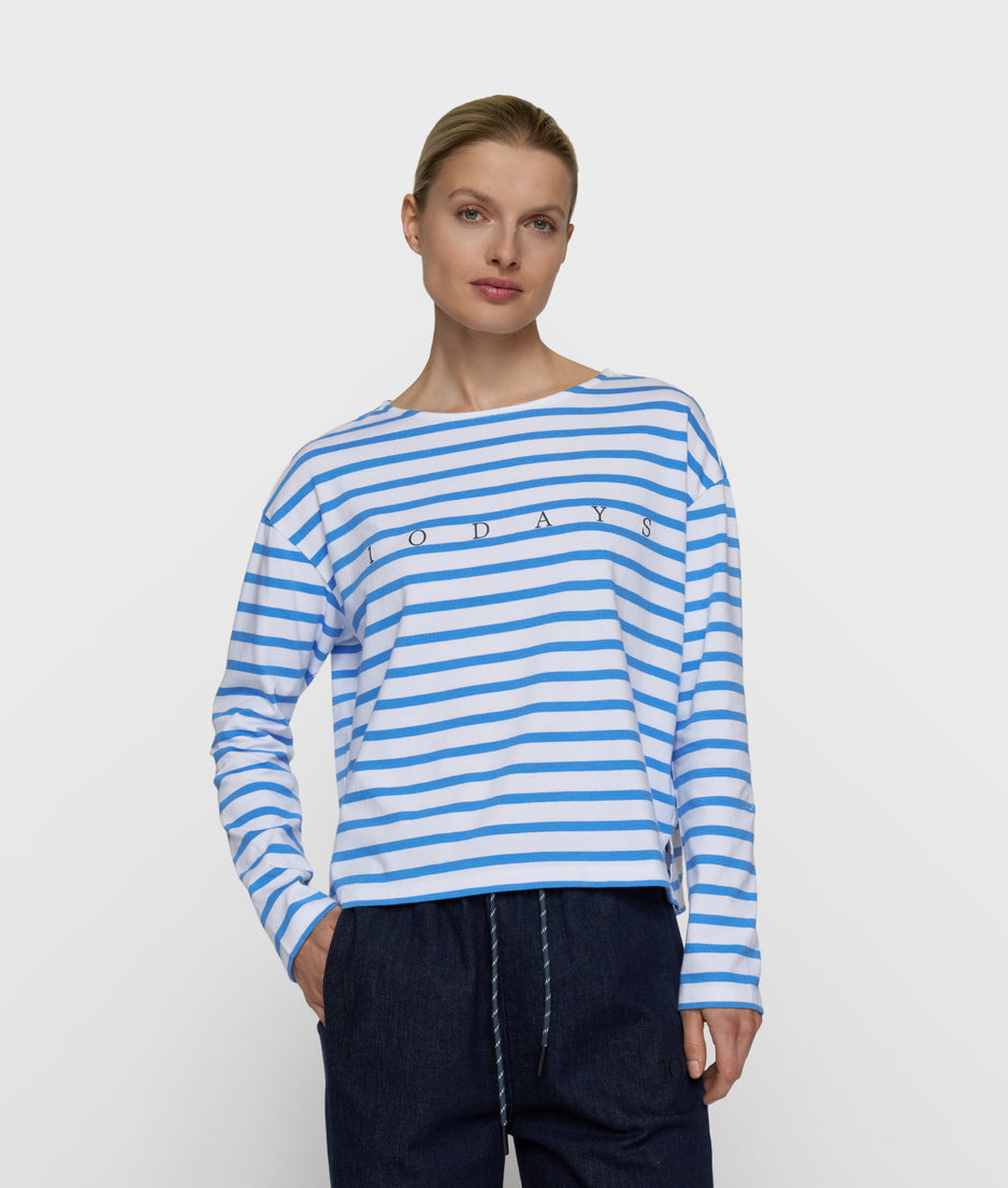 boat neck top stripes | white/ultramarine