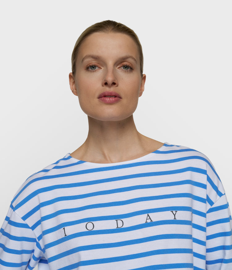 boat neck top stripes | white/ultramarine