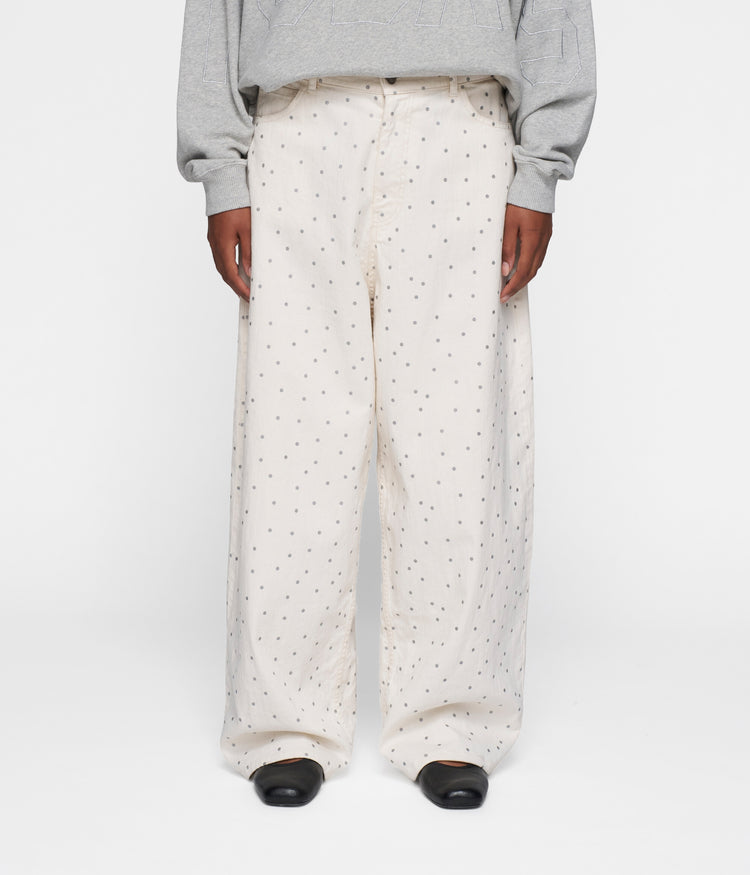 wide leg pants dots | ecru
