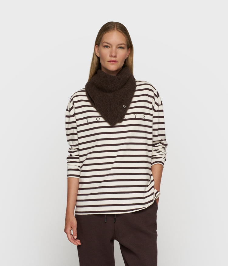 boat neck top stripes | ecru/wine