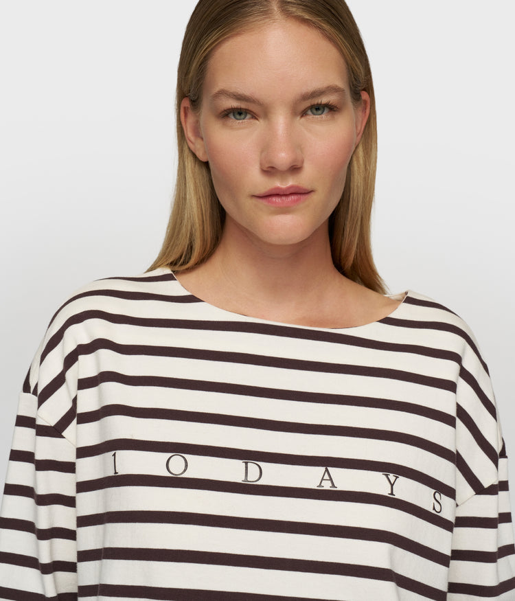 boat neck top stripes | ecru/wine