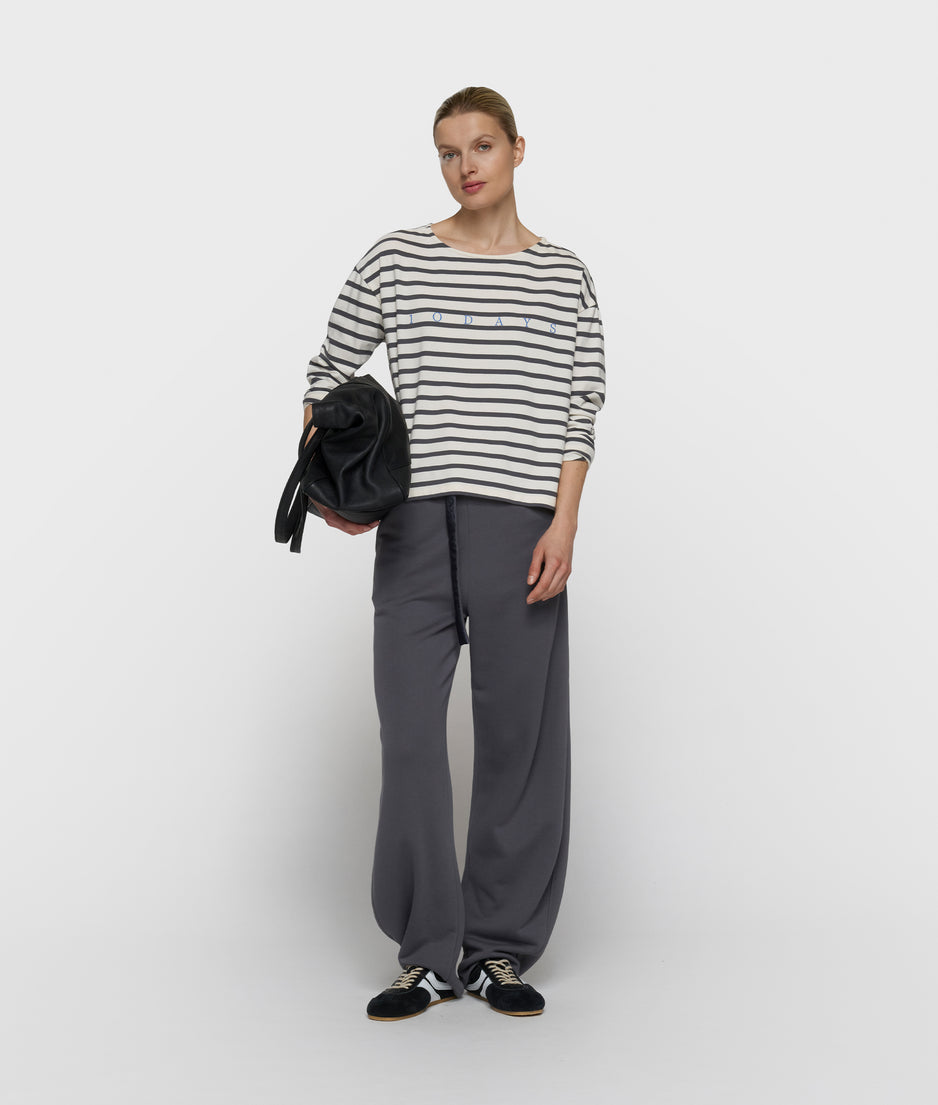 boat neck top stripes | ecru/steel blue