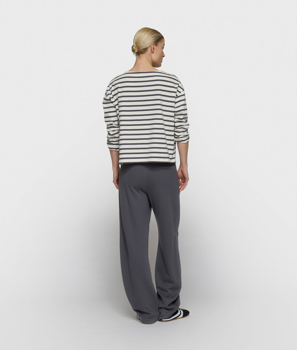 boat neck top stripes | ecru/steel blue