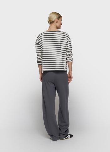 boat neck top stripes | ecru/steel blue