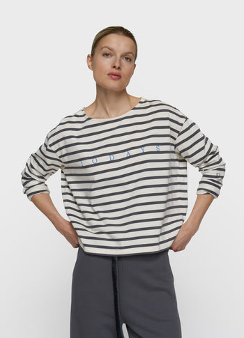 boat neck top stripes | ecru/steel blue