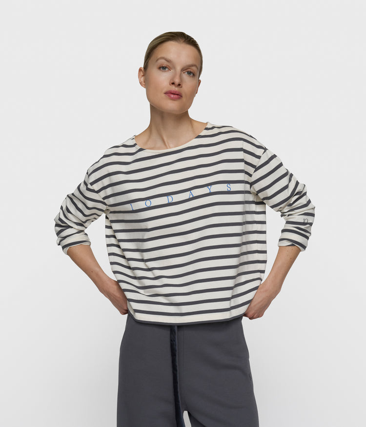boat neck top stripes | ecru/steel blue
