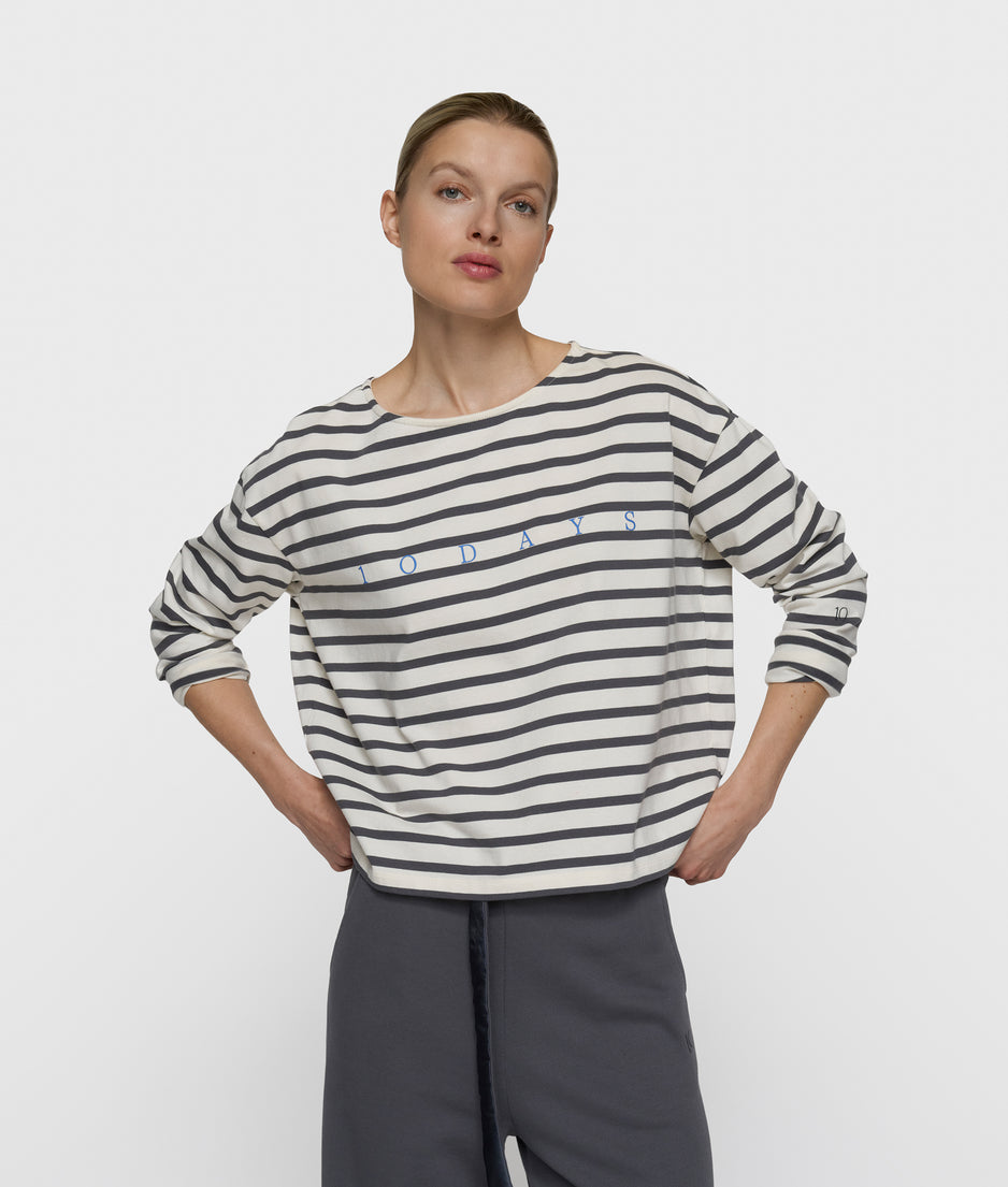 boat neck top stripes | ecru/steel blue