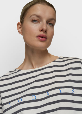 boat neck top stripes | ecru/steel blue