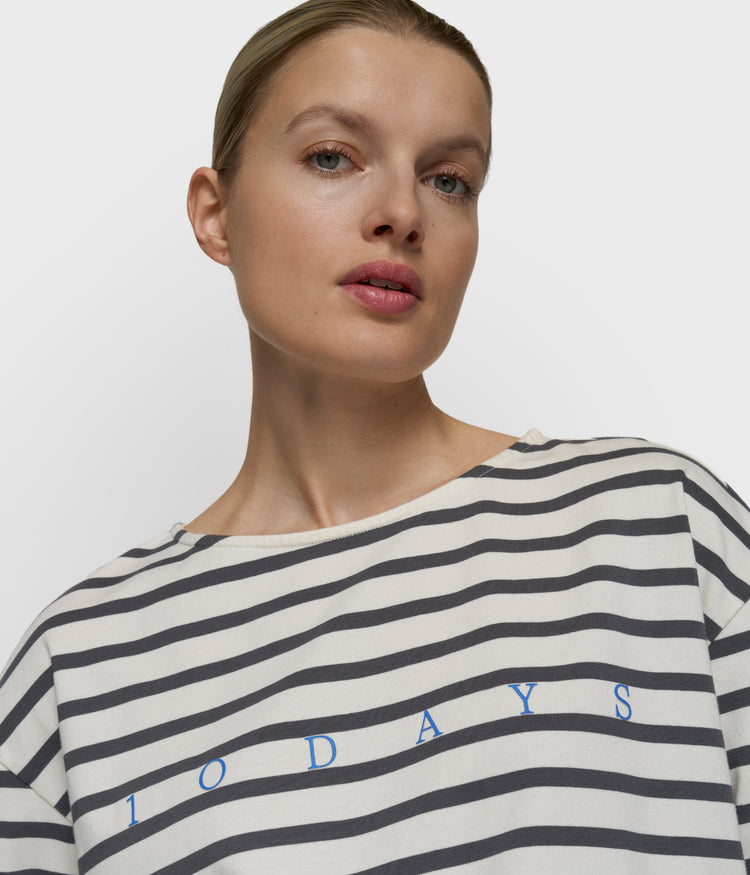 boat neck top stripes | ecru/steel blue