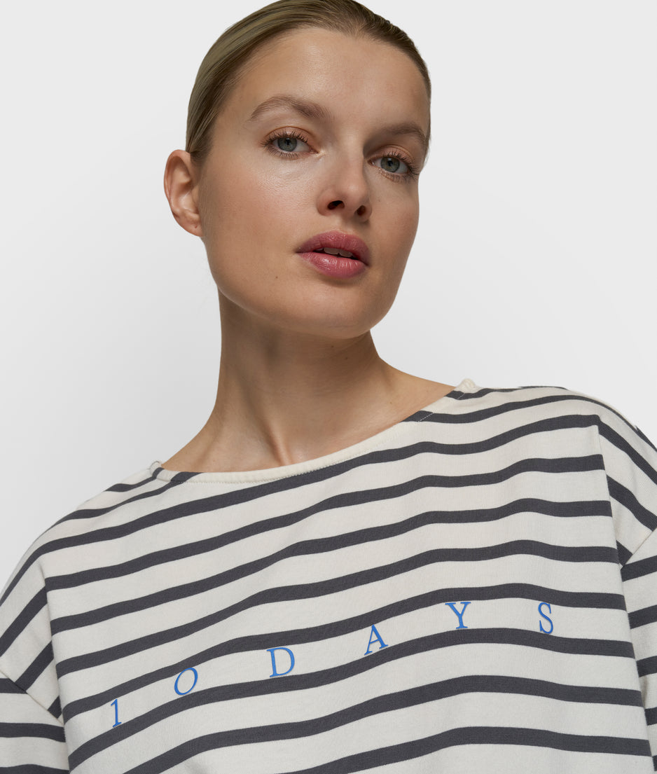 boat neck top stripes | ecru/steel blue