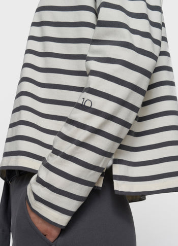 boat neck top stripes | ecru/steel blue