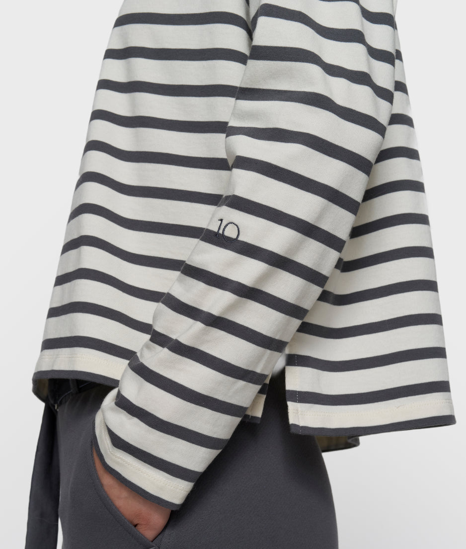 boat neck top stripes | ecru/steel blue