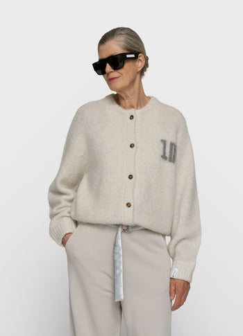 hairy knit cardigan | ecru