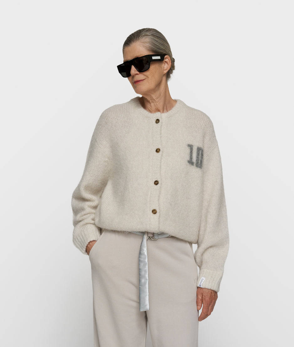 hairy knit cardigan | ecru