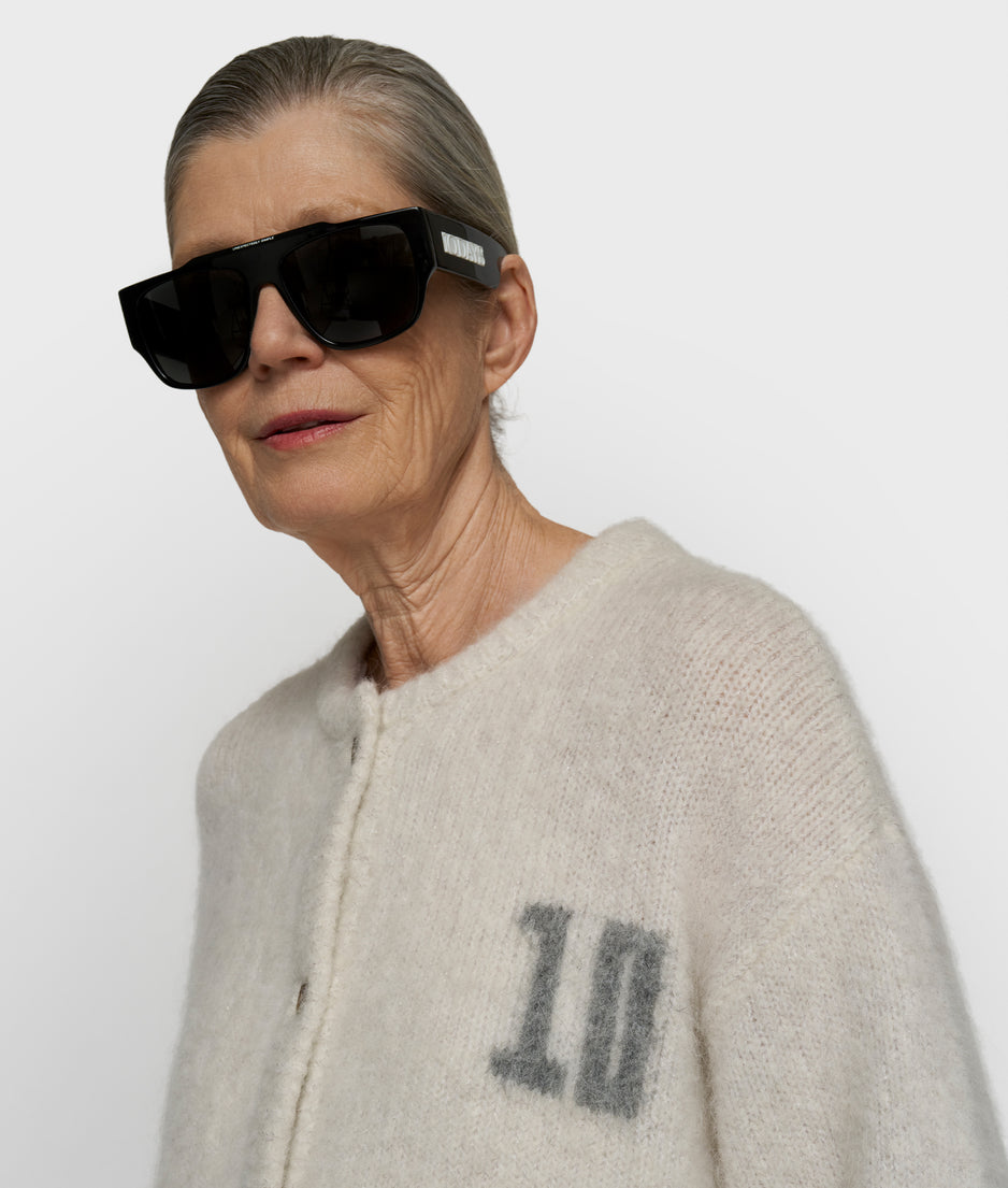 hairy knit cardigan | ecru