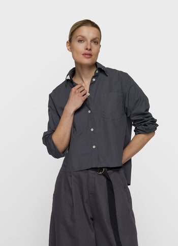 cropped shoulder shirt | steel blue
