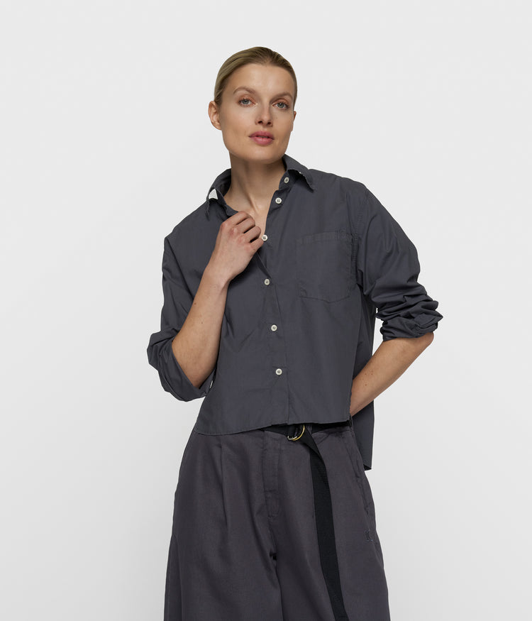 cropped shoulder shirt | steel blue