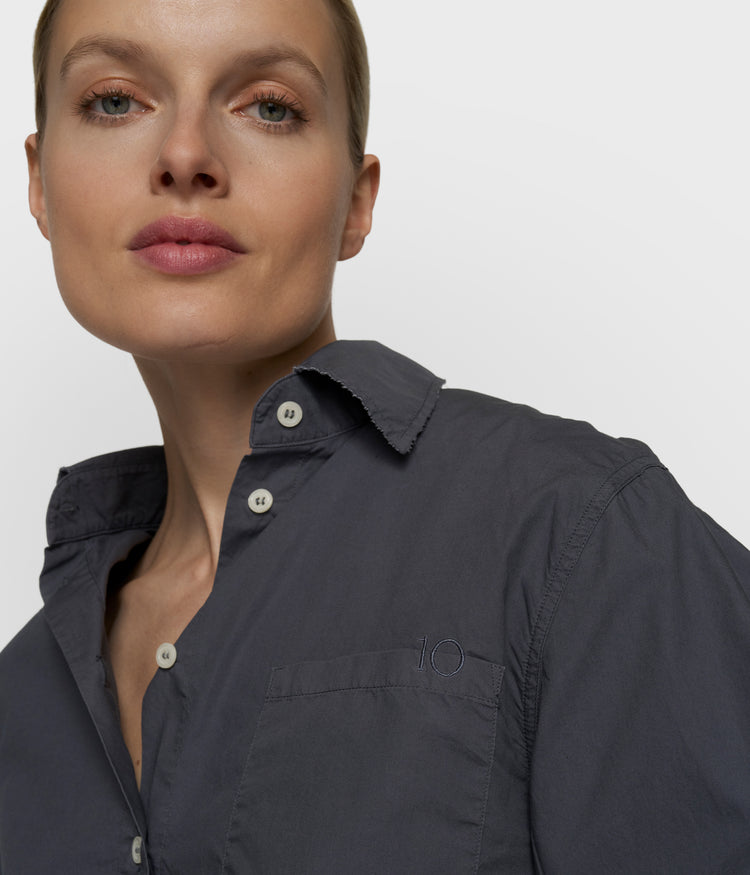 cropped shoulder shirt | steel blue