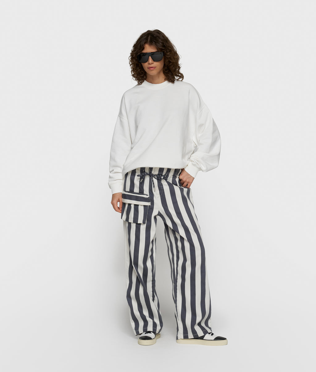 straight leg pants stripes | ecru/steel blue