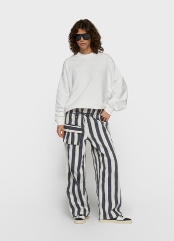 straight leg pants stripes | ecru/steel blue