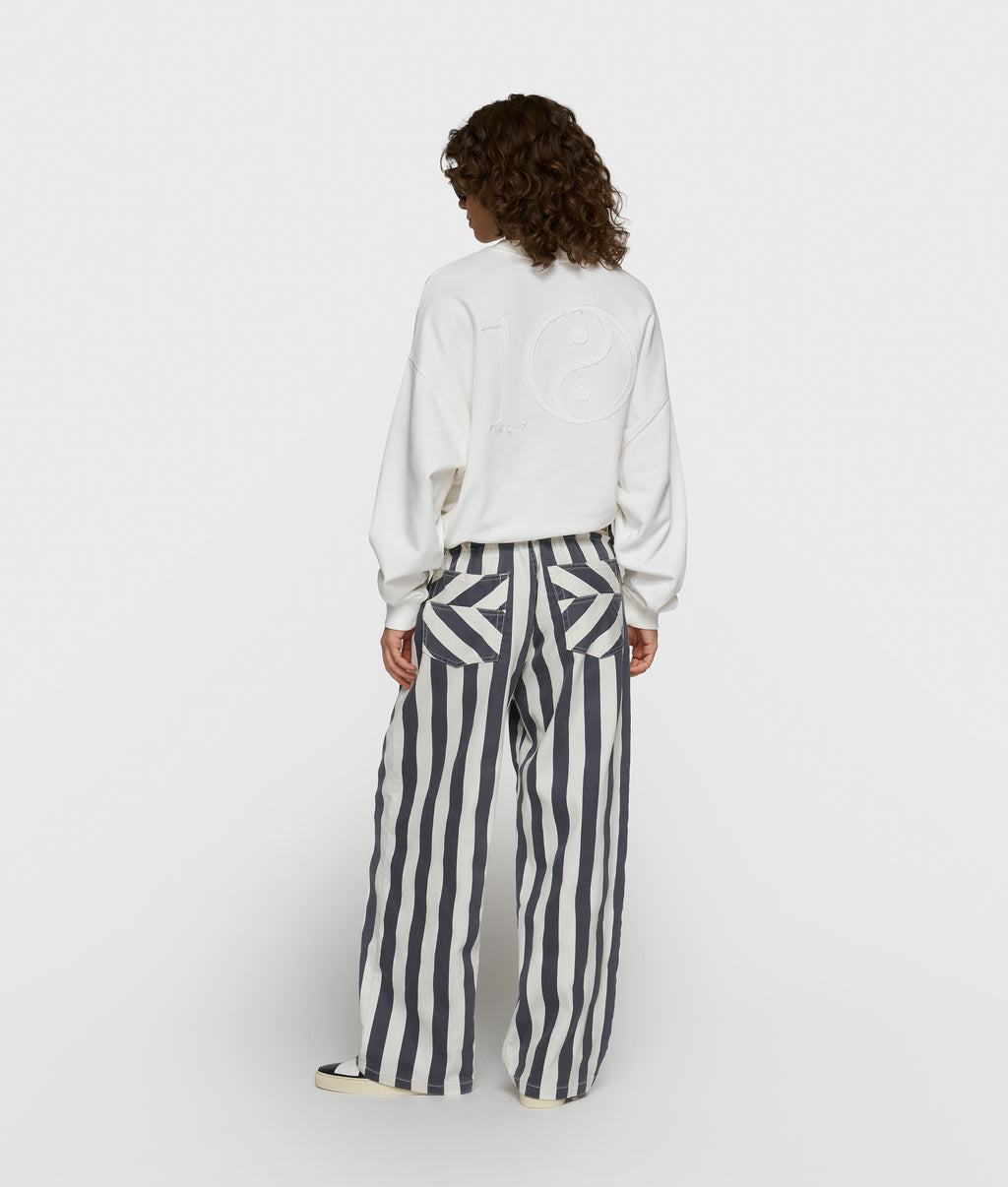 straight leg pants stripes | ecru/steel blue