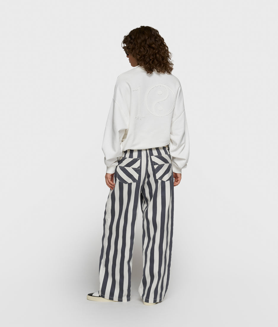 straight leg pants stripes | ecru/steel blue