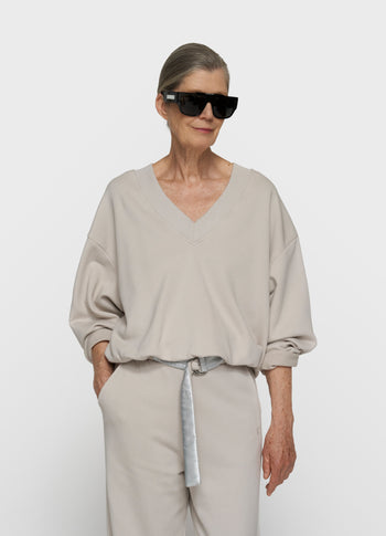 v-neck balloon sweater | stone