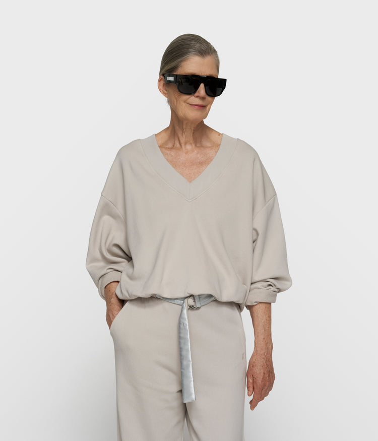 v-neck balloon sweater | stone
