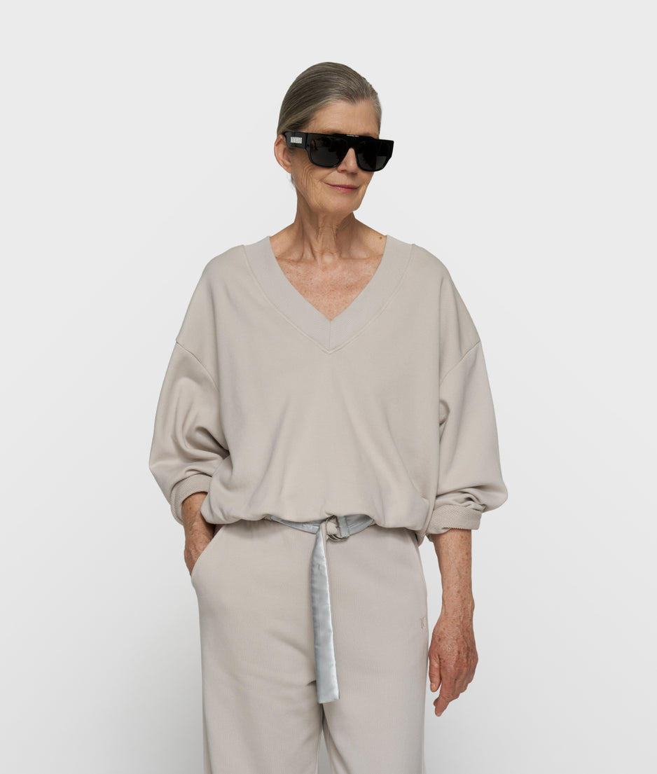 v-neck balloon sweater | stone