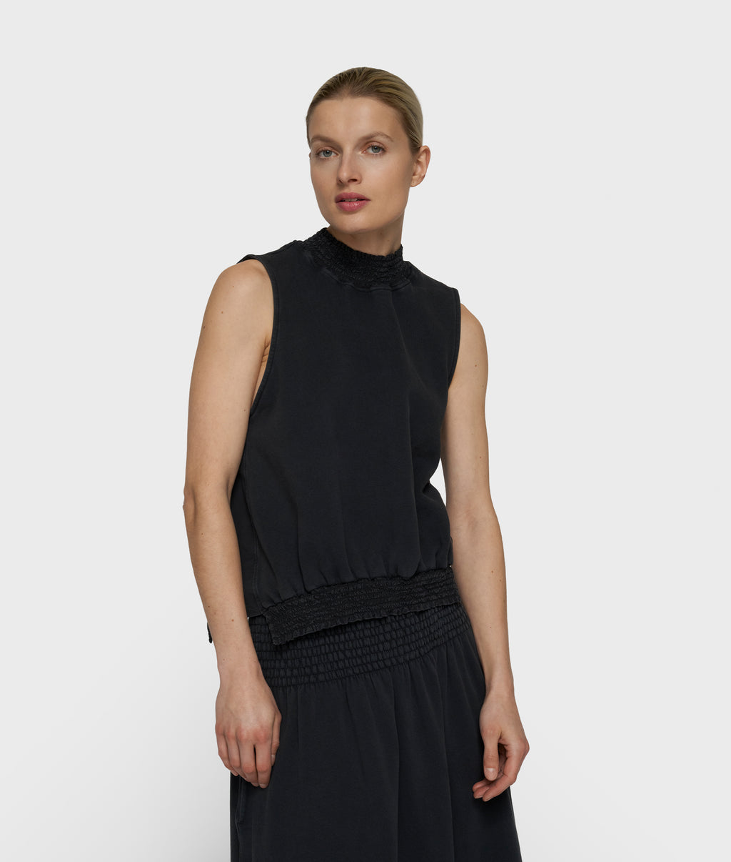 smocked top | dark charcoal