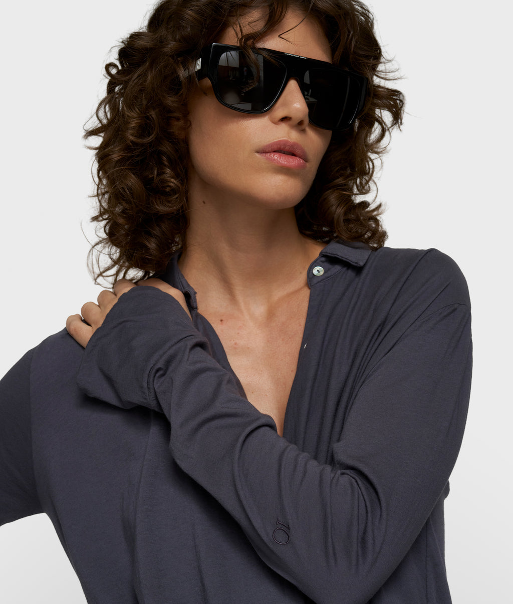 wrap blouse | steel blue