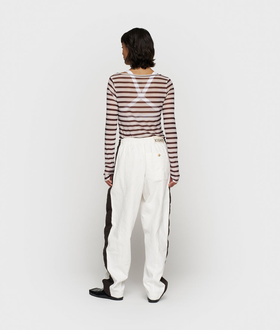 mesh long sleeve stripes | ecru/wine