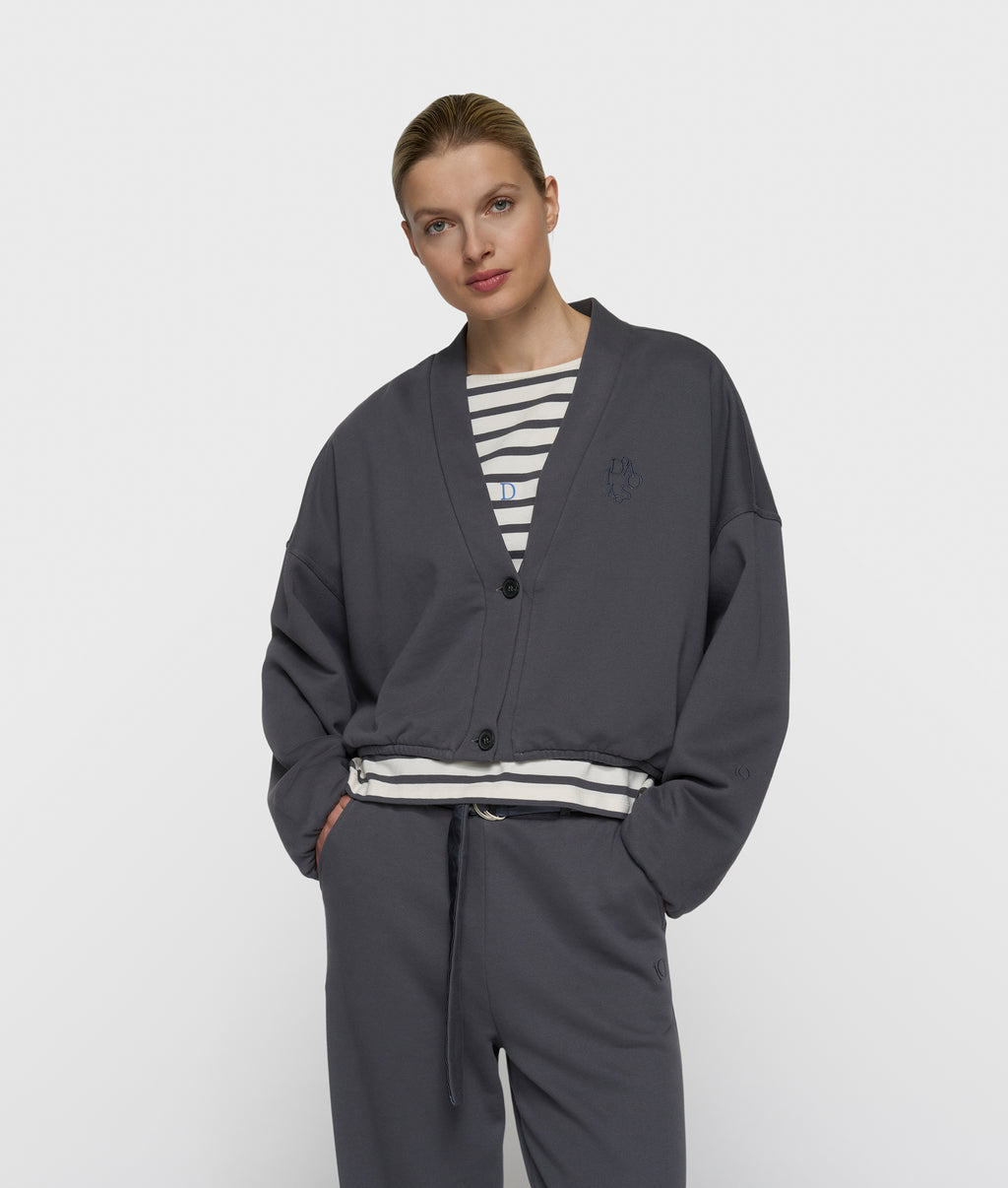 reversible cardigan fleece | steel blue