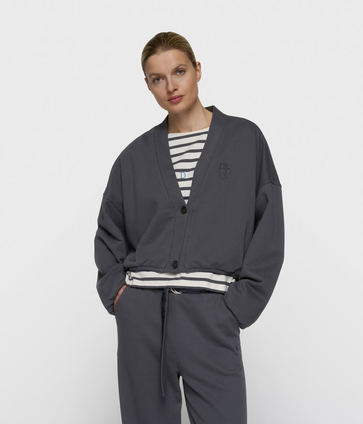 reversible cardigan fleece | steel blue