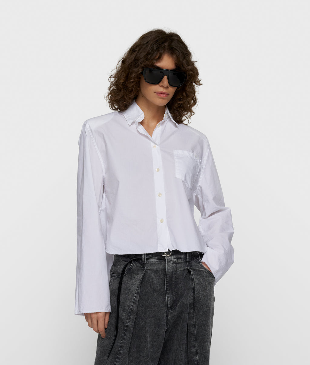 Cropped Bluse mit Schulterpolster | white