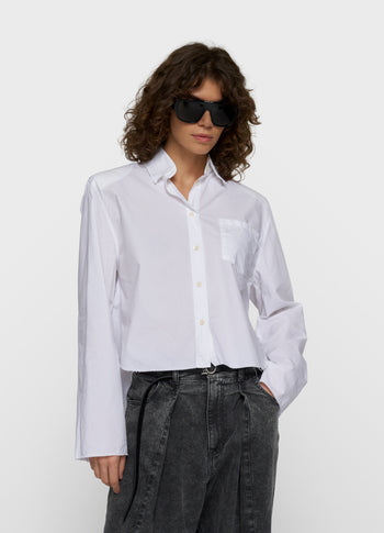cropped shoulder shirt | white