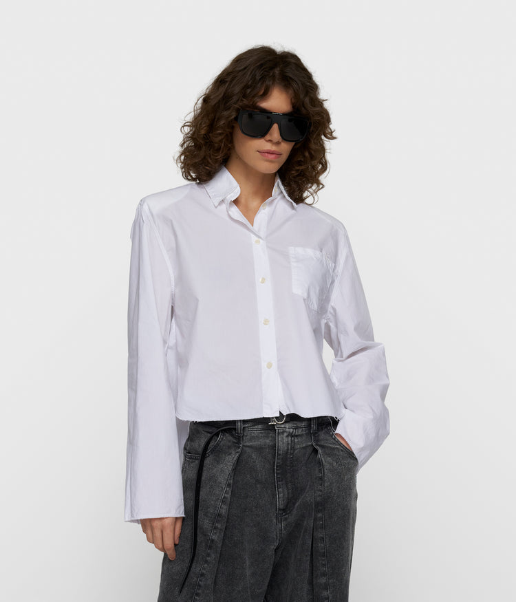 cropped shoulder shirt | white