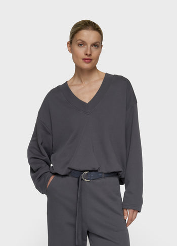 v-neck balloon sweater | steel blue
