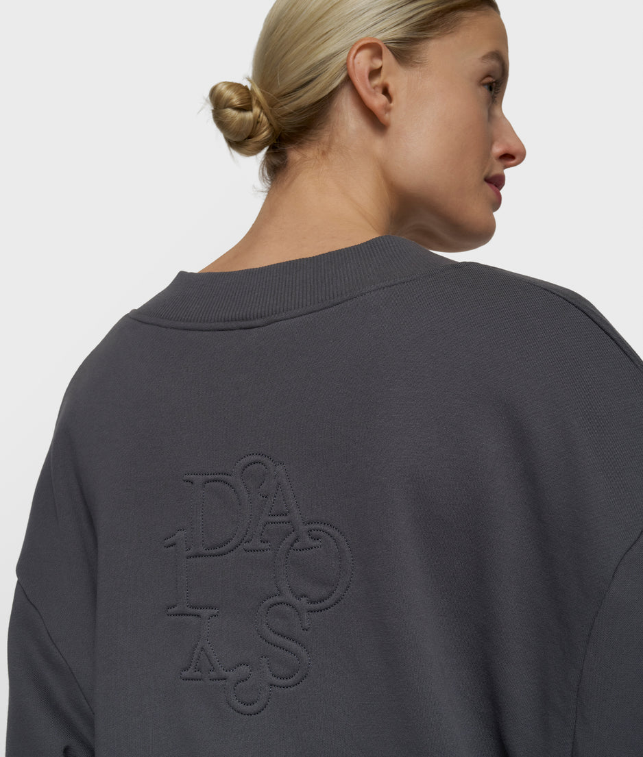 v-neck balloon sweater | steel blue