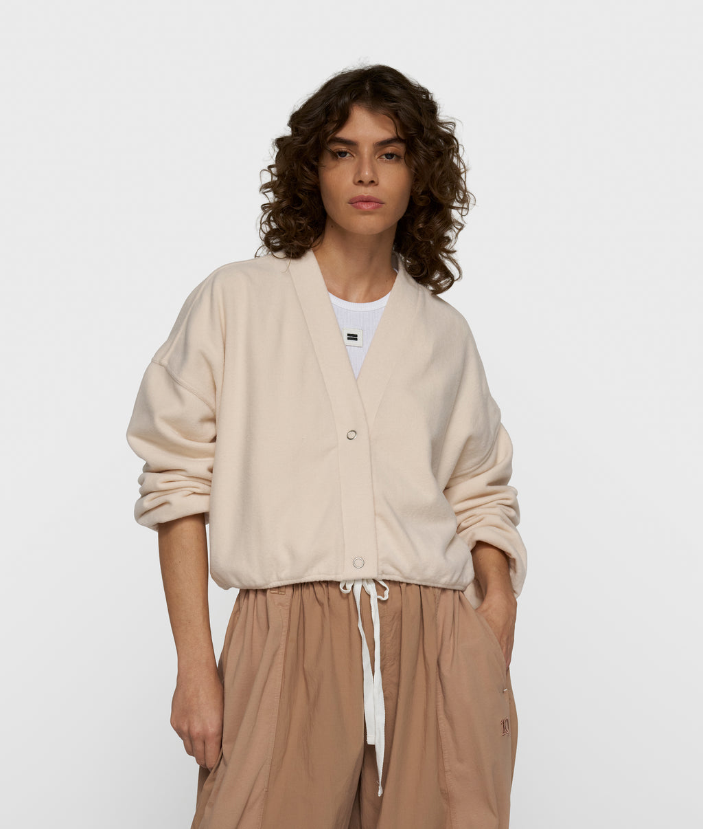 brushed baseball cardigan | powder
