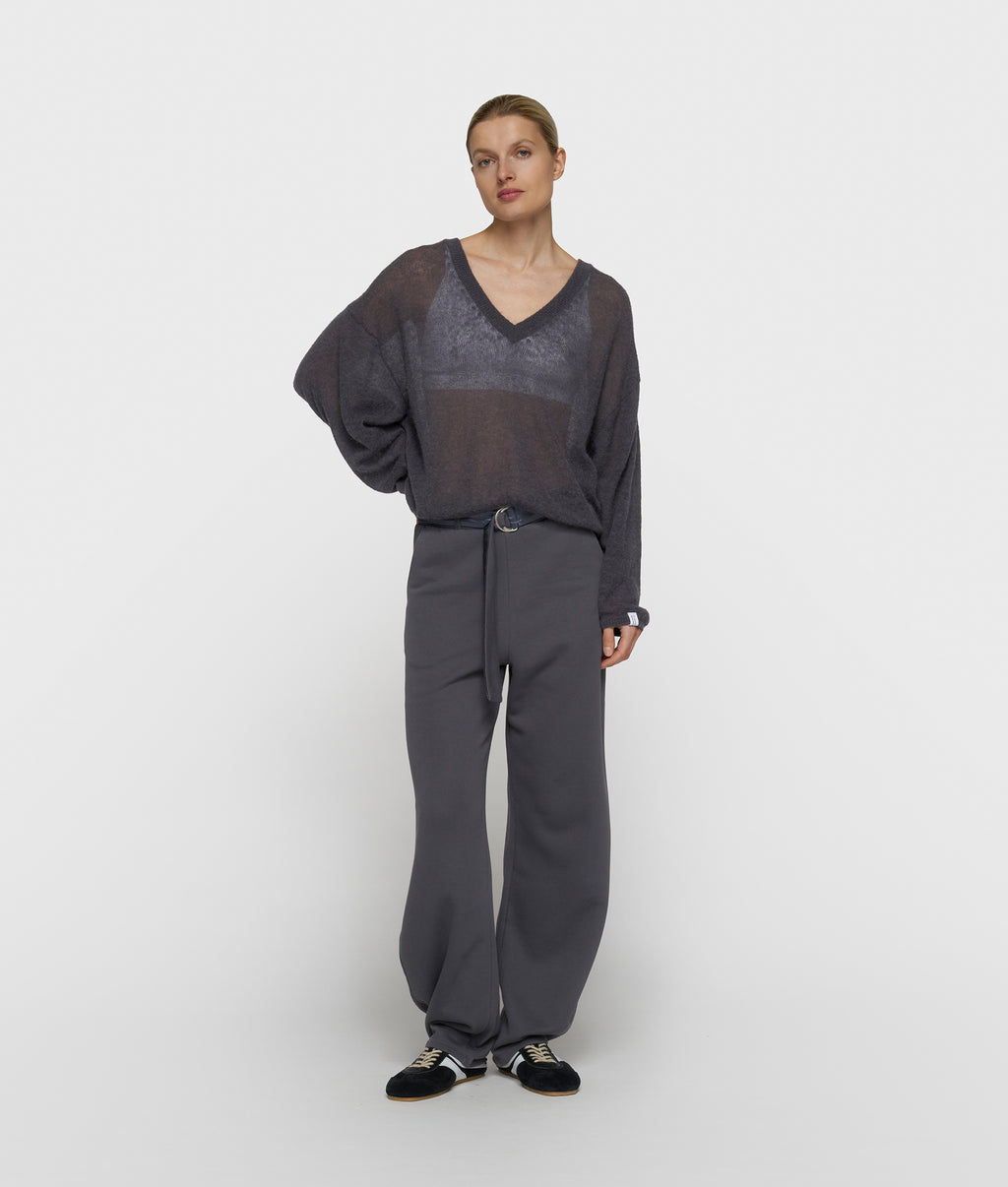 Dünner Strickpullover mit V-Ausschnitt | steel blue