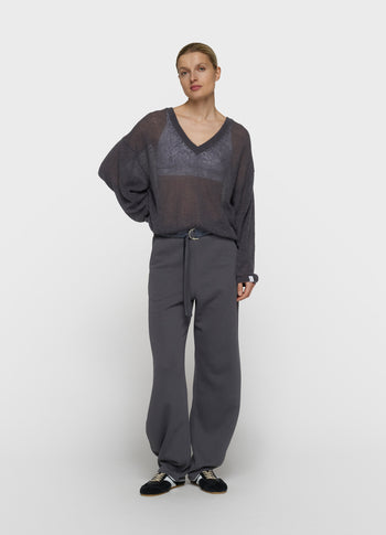 thin v-neck knit sweater | steel blue