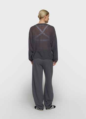 thin v-neck knit sweater | steel blue