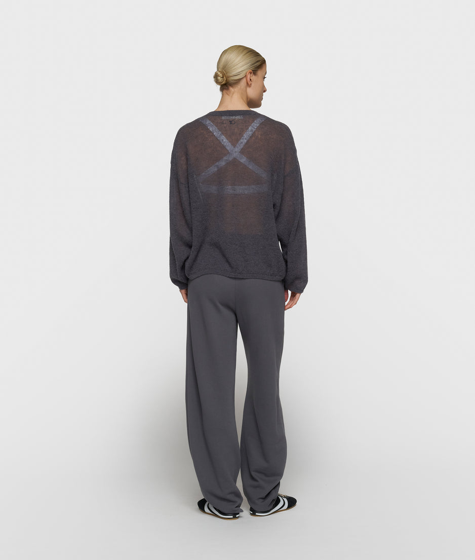 thin v-neck knit sweater | steel blue